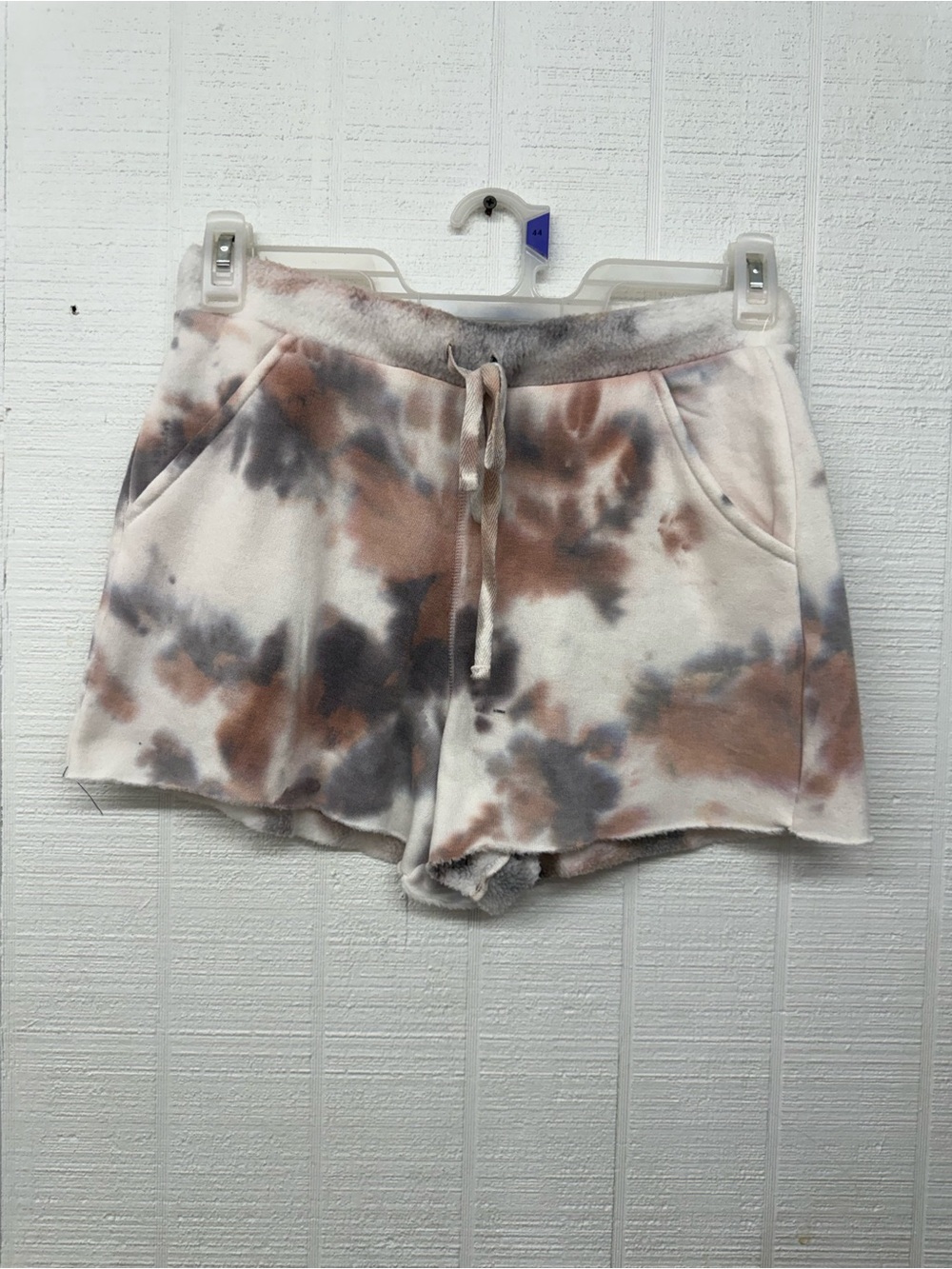 Free People Kelly Tie-Dye Fleece Drawstring Lounge Shorts - Cream, Brown & Gray